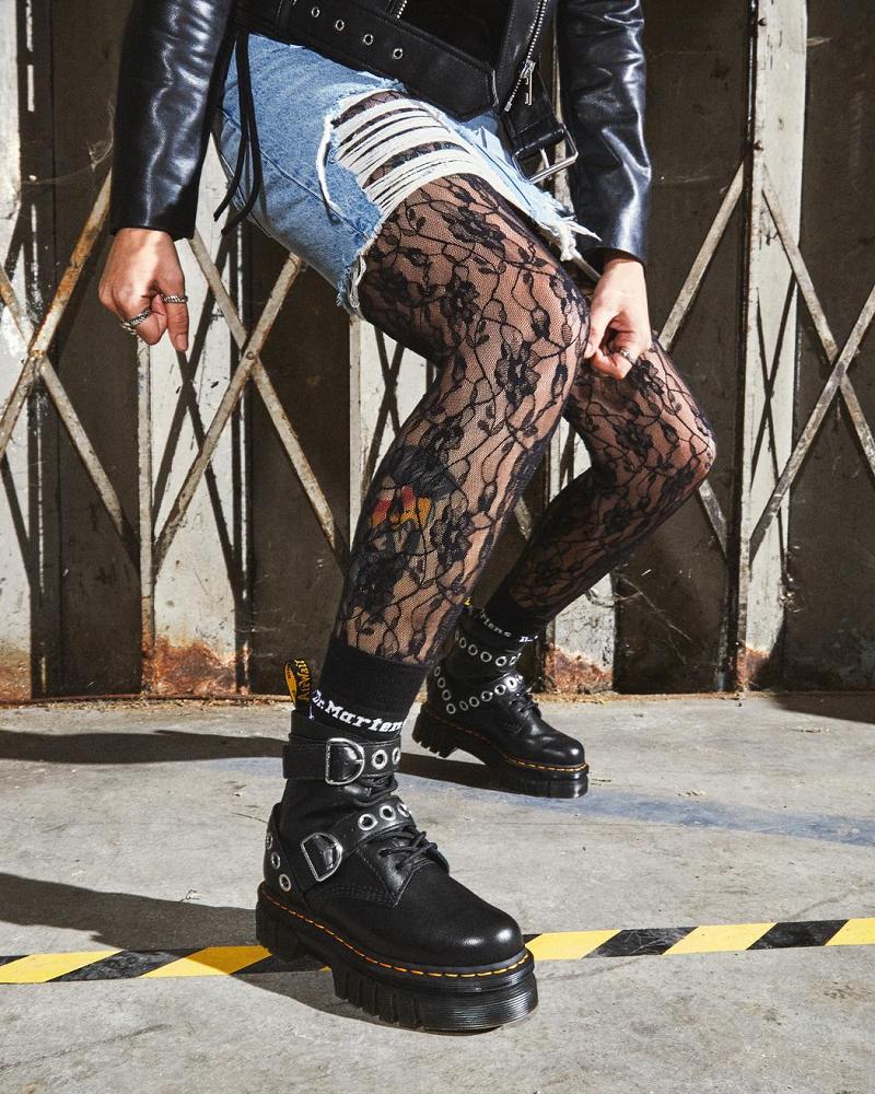 Dr Martens Audrick Hardware Læder Platform Støvler Dame Sort | DK 233FDN